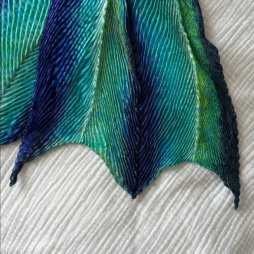 NWT • Shibori 100% Silk Scarf in Peacock • 22"x75" • Hand-Painted Wearable Art - Picture 5 of 15